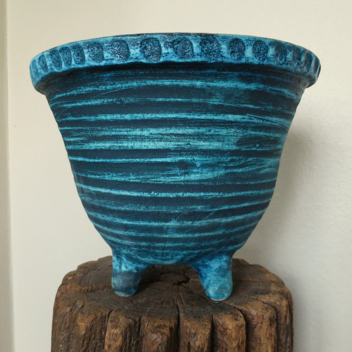 Quadripod Cache Pot In Turquoise Blue Accolay Ceramic, 1950