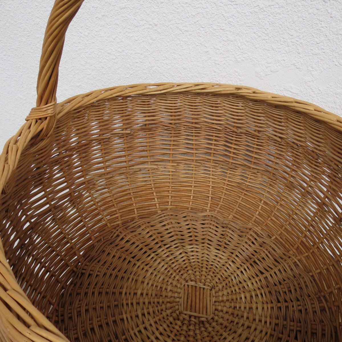 Ancien Panier Rond En Osier Et Rotin