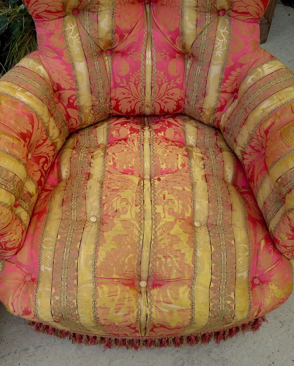 Paires de fauteuils Napolèon III capitonnés en soie-photo-4