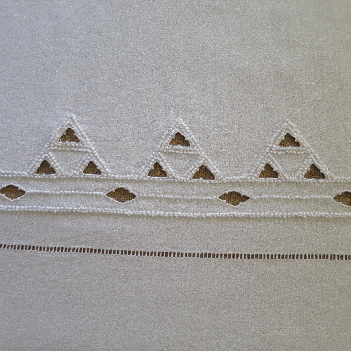 Old Tablecloth, Granite Linen, Hand Embroidered, Monogrammed Nt, Circa 1925-photo-3