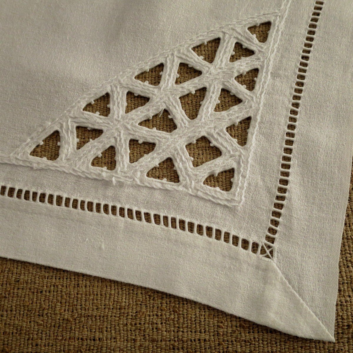 Old Tablecloth, Granite Linen, Hand Embroidered, Monogrammed Nt, Circa 1925-photo-5