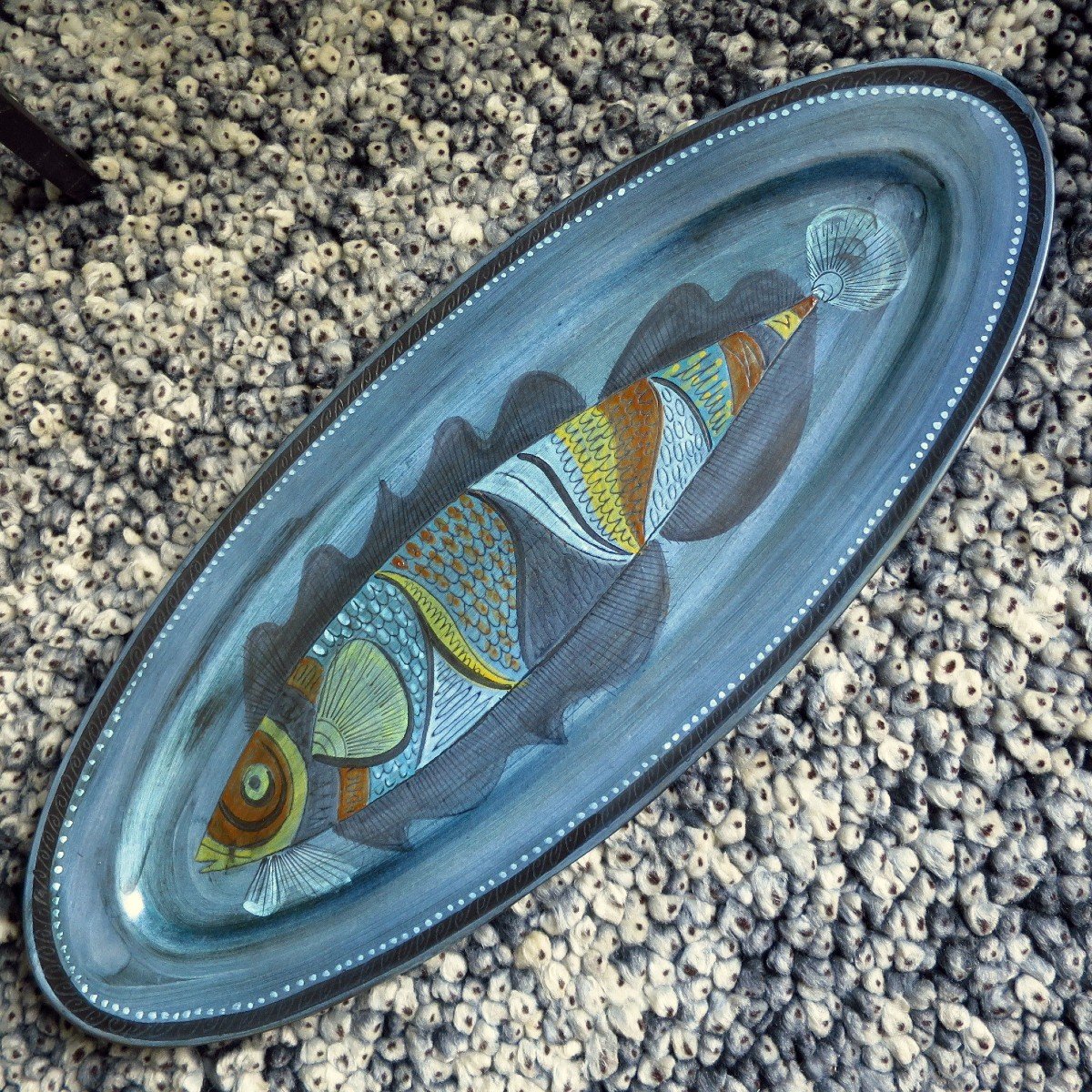 Plat à poisson de Jean de Lespinasse, céramique 1950-photo-2