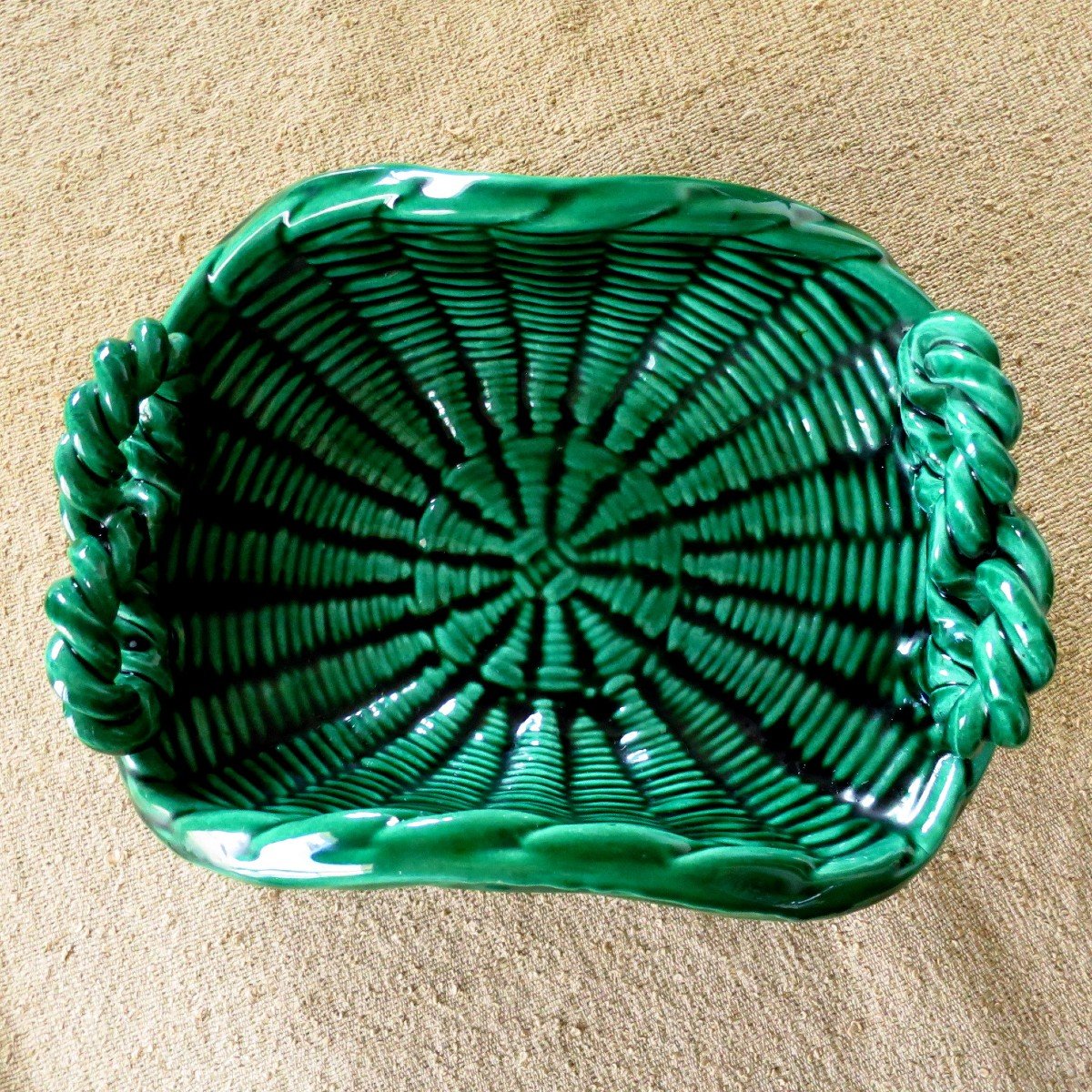 Vintage Fruit Bowl In Green Earthenware From Vallauris, 1950-photo-4