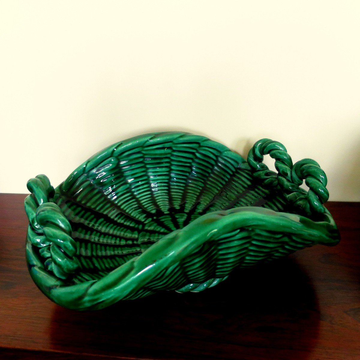 Vintage Fruit Bowl In Green Earthenware From Vallauris, 1950-photo-3