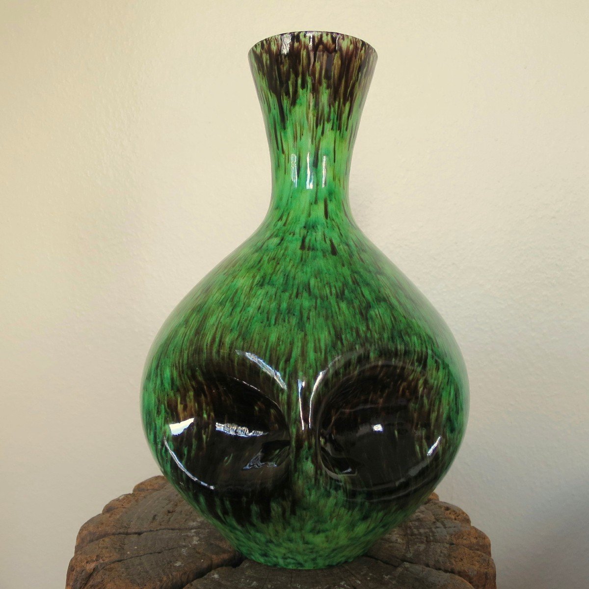 Vase vintage en céramique d'Accolay vert et marron, 1950-photo-2