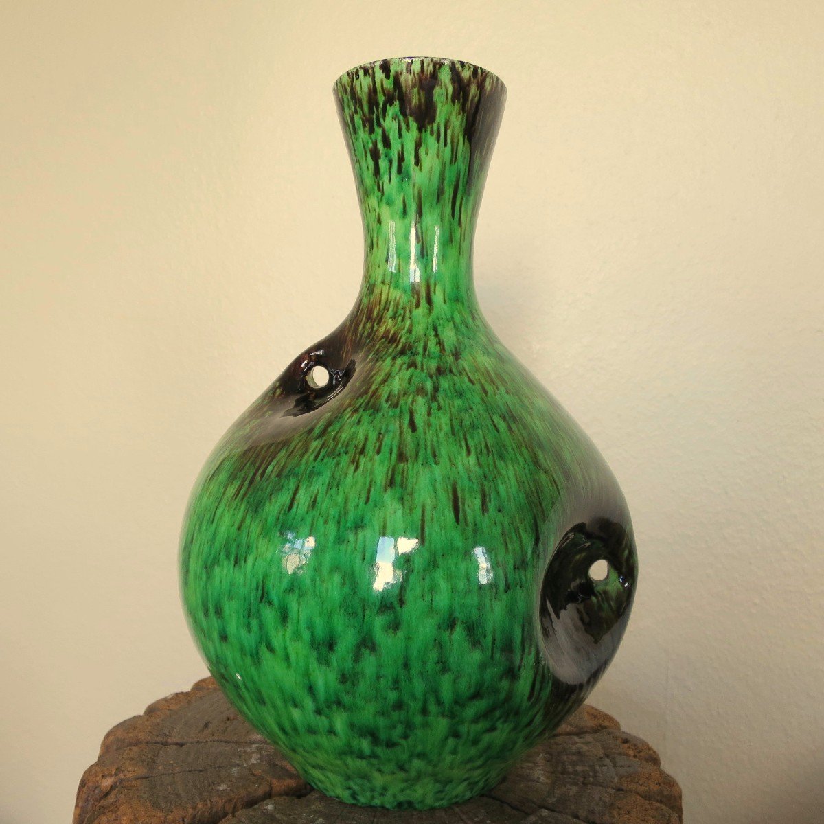 Vase vintage en céramique d'Accolay vert et marron, 1950-photo-3