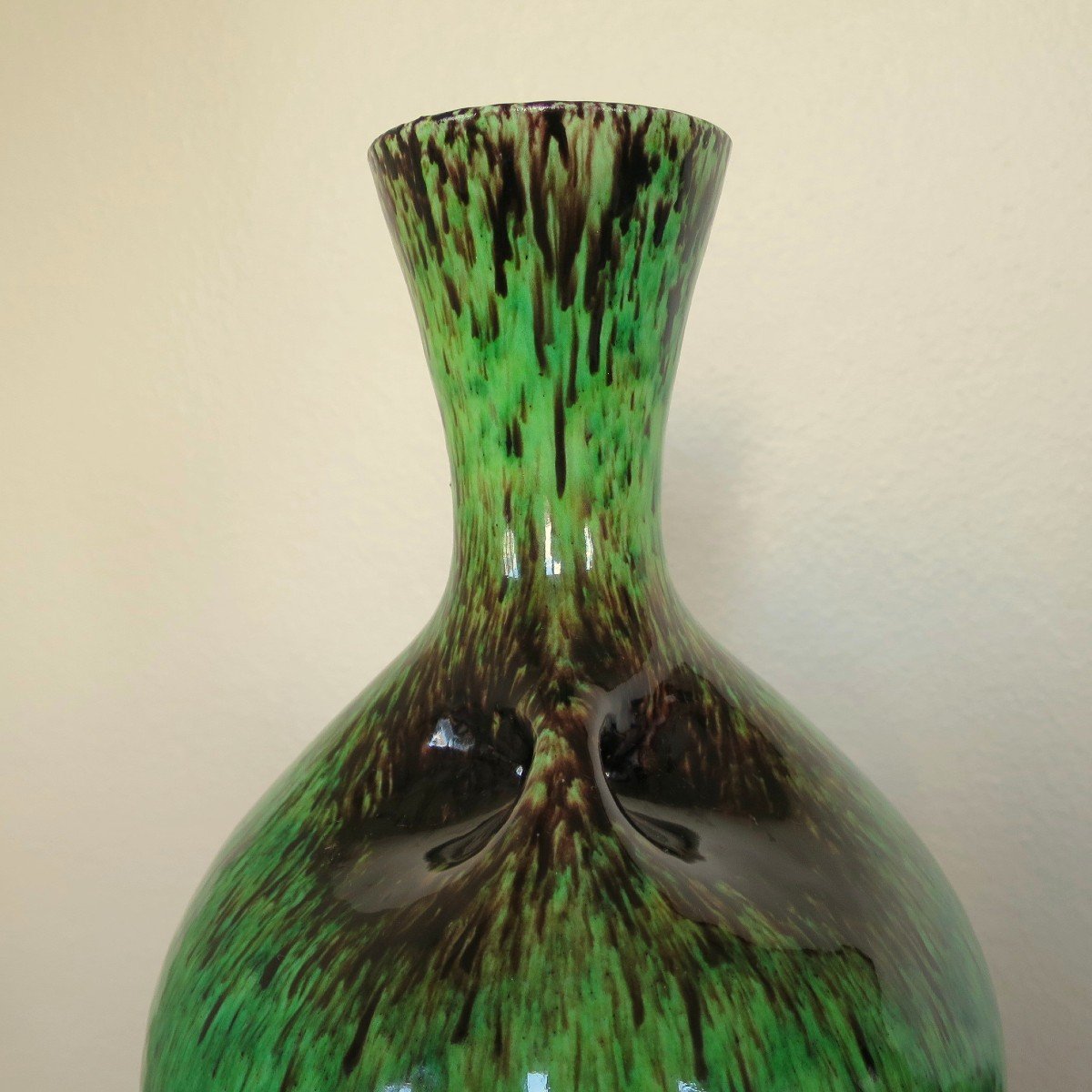 Vase vintage en céramique d'Accolay vert et marron, 1950-photo-3