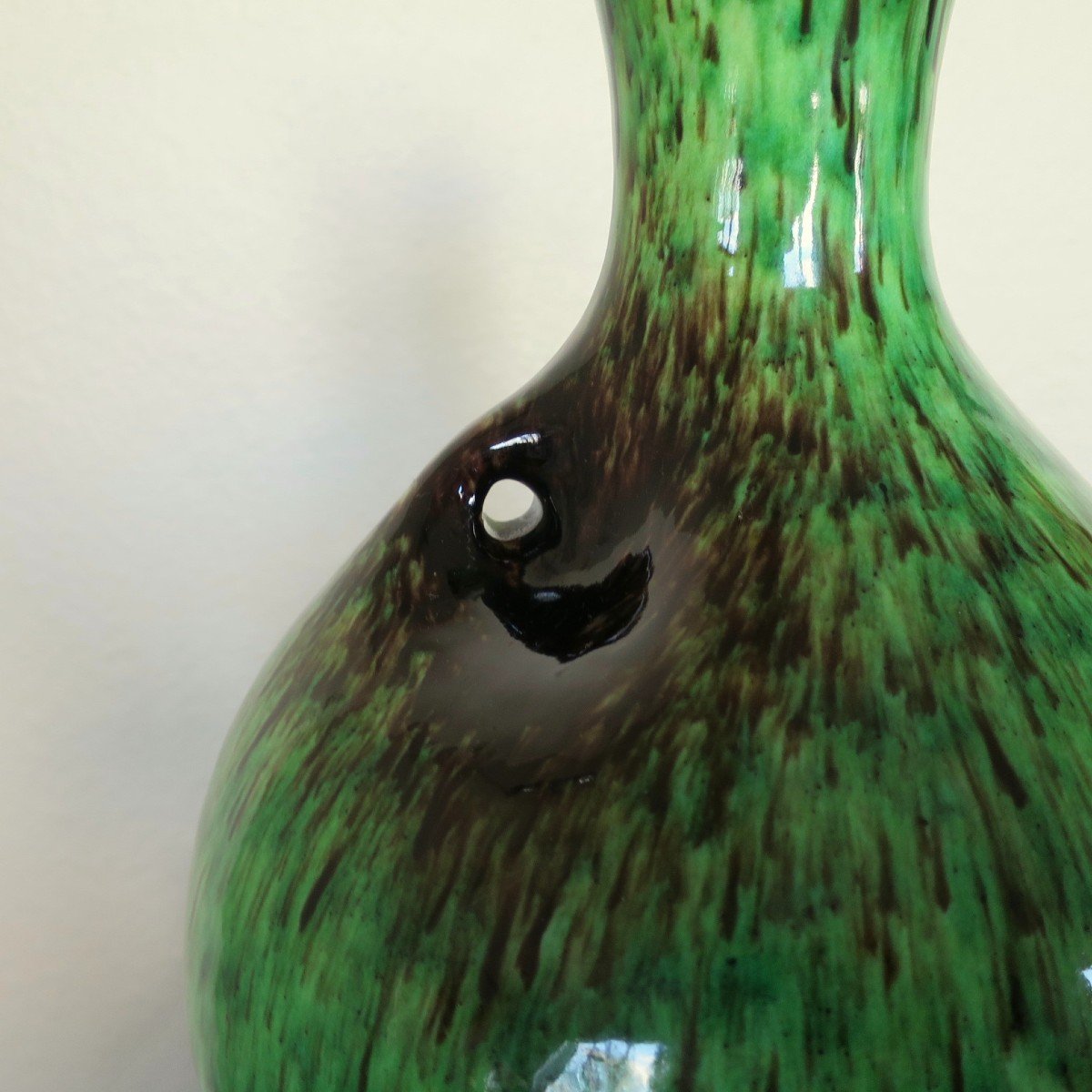 Vase vintage en céramique d'Accolay vert et marron, 1950-photo-4