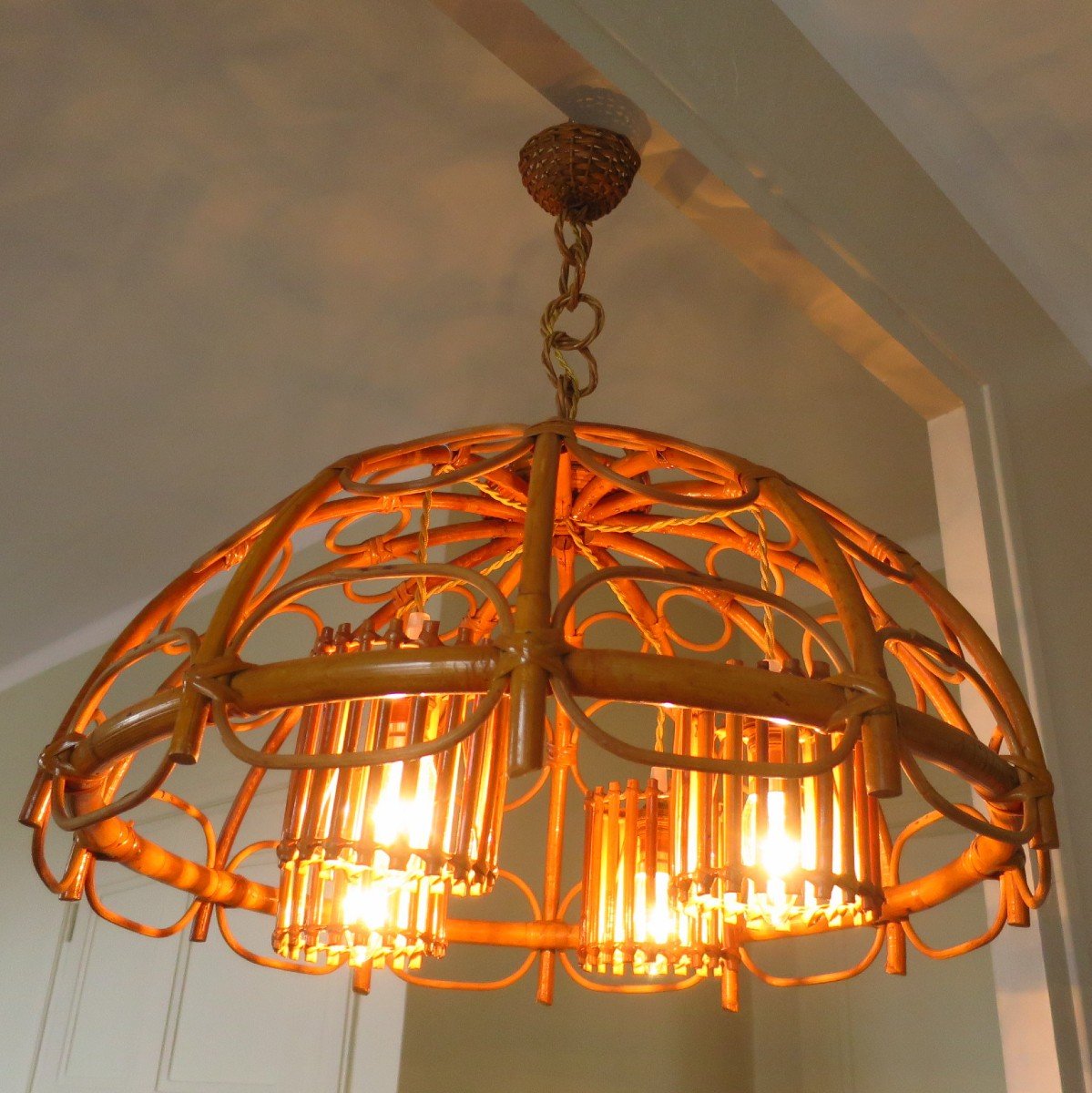 Lustre en bambou 4 lumières, 1960-photo-6