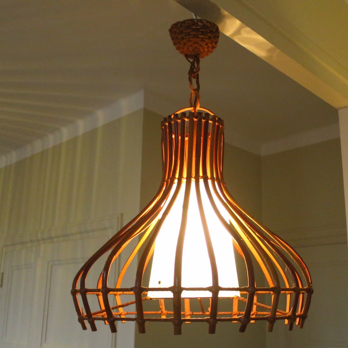 Rattan Suspension Chandelier 1960s-photo-2