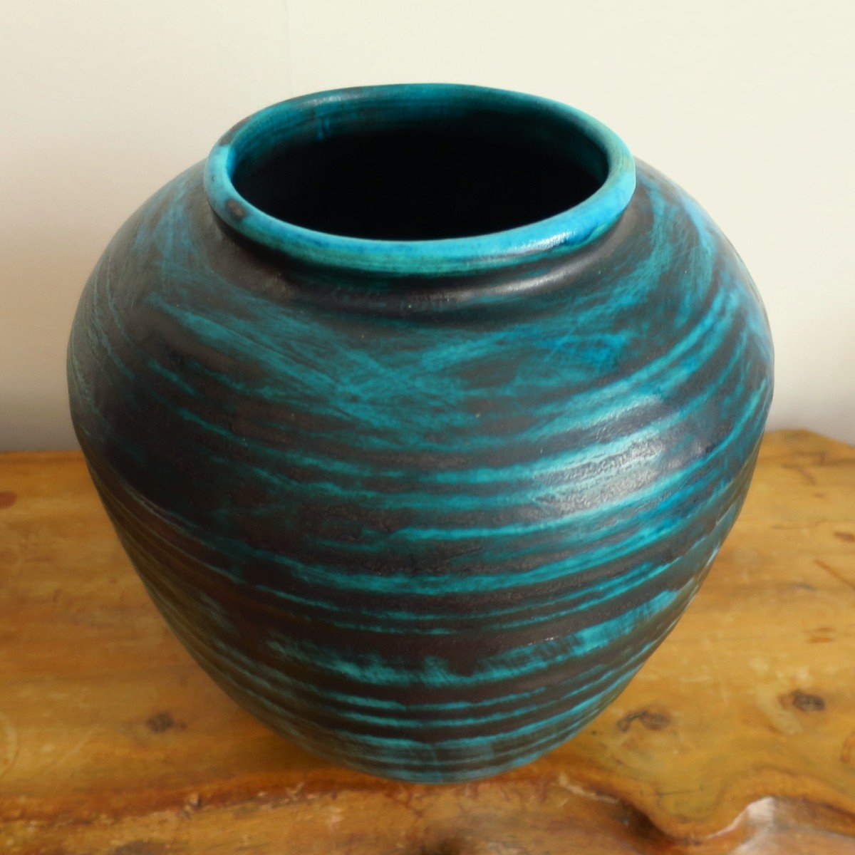 Vase  en céramique d'Accolay bleue, série gauloise, 1950-photo-3