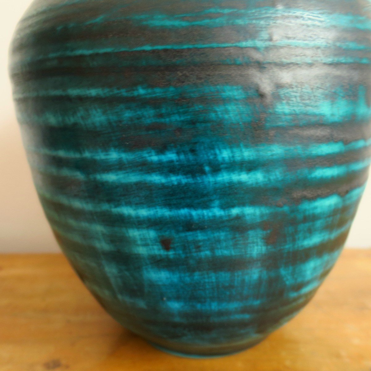 Vase  en céramique d'Accolay bleue, série gauloise, 1950-photo-2