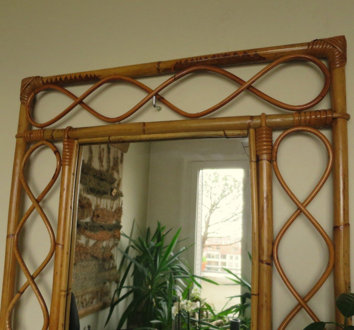 Miroir bambou rotin rectangulaire, 1960-photo-4