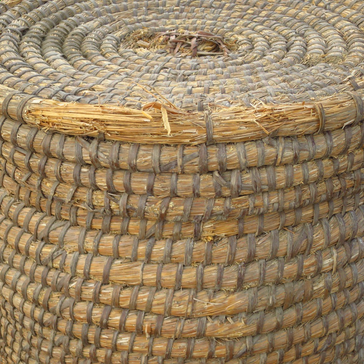 Grain Basket, France 19th Century, In Bramble And Straw, Very Large Model-photo-4