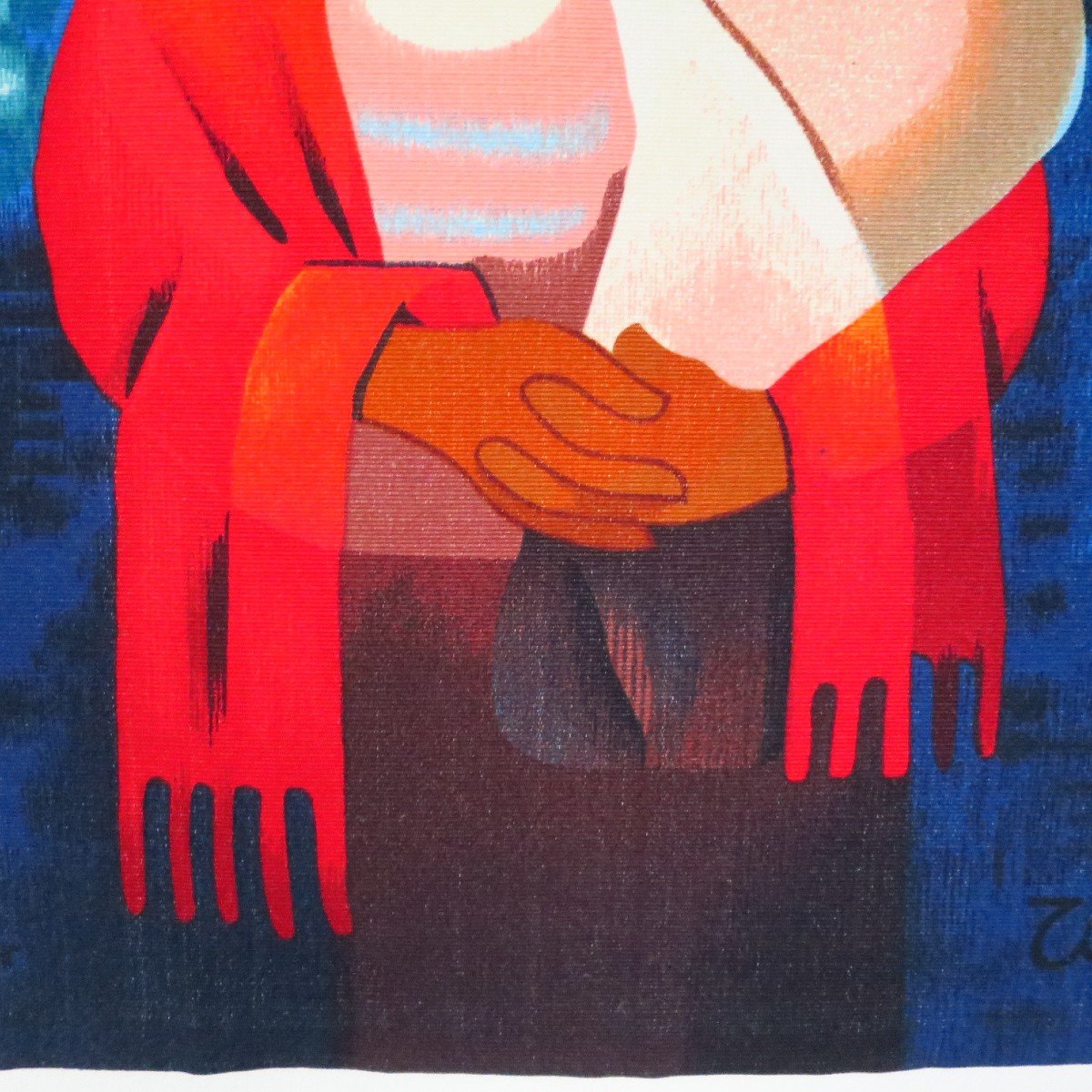 Tapisserie sérigraphie Louis TOFFOLI, "Maternité  au châle " Robert Four à Aubusson, XX°-photo-3