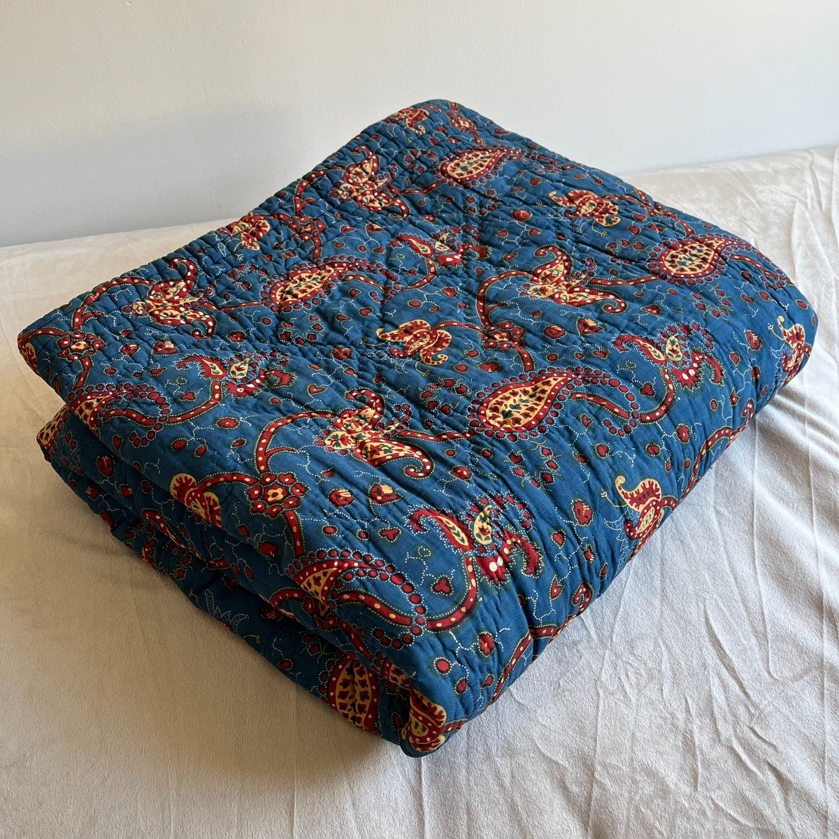 Mulhouse Canvas Quilt With Indigo Background, Early 19th Century-photo-5