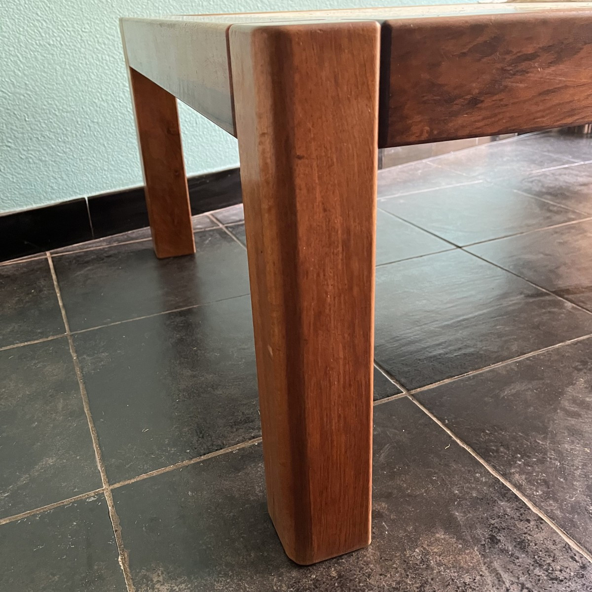 Table basse en traversin et teck, dlg de Pierre Chapo, circa 1960-photo-3