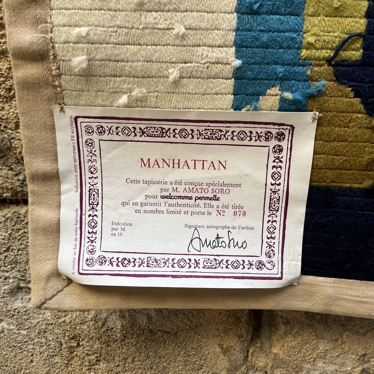 Tapisserie ”Manhattan" d’Amato Soro, sur canevas, circa 1980-photo-2