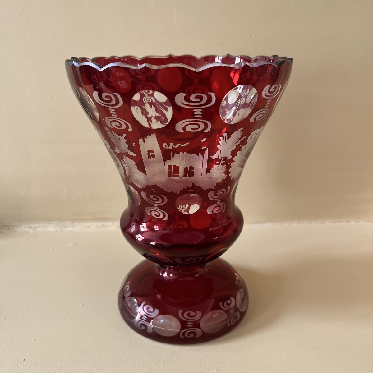Engraved Red Bohemian Crystal Vase, Napoleon III