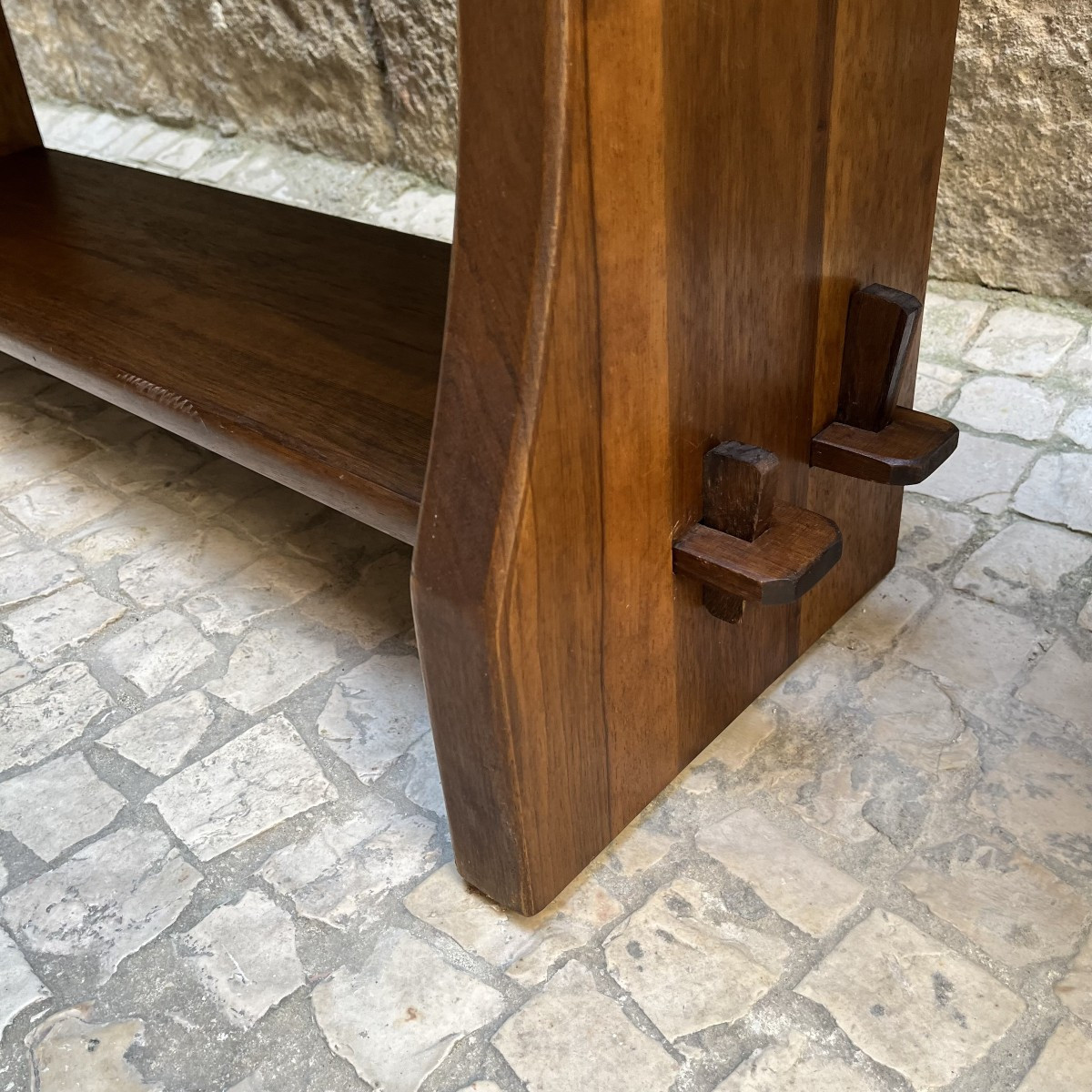 Brutalist Solid Wood Shelf, Circa 1950-photo-4