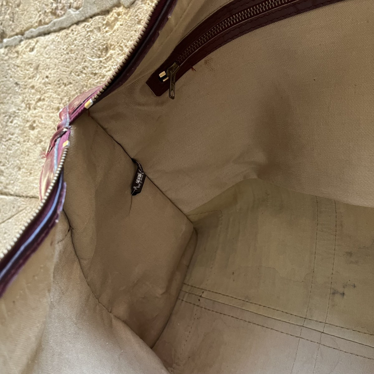 Sac Christian Dior en toile jacquard oblique et cuir bordeaux, années 70-photo-6