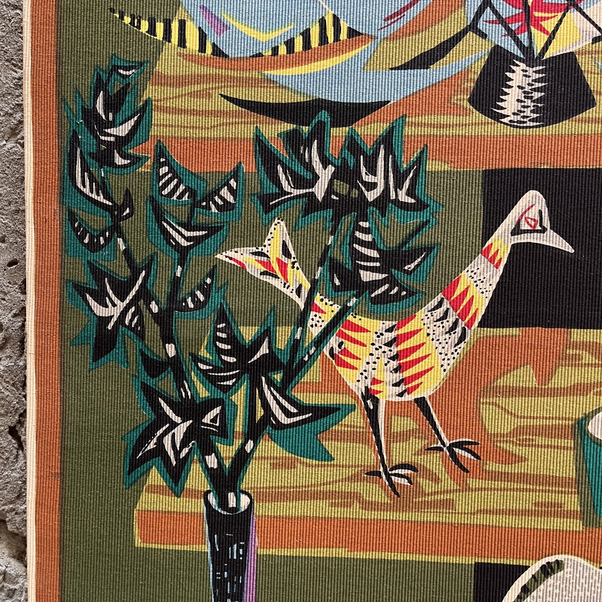 Tapisserie sérigraphie "le potier" de Robert Debieve circa 1950-photo-3