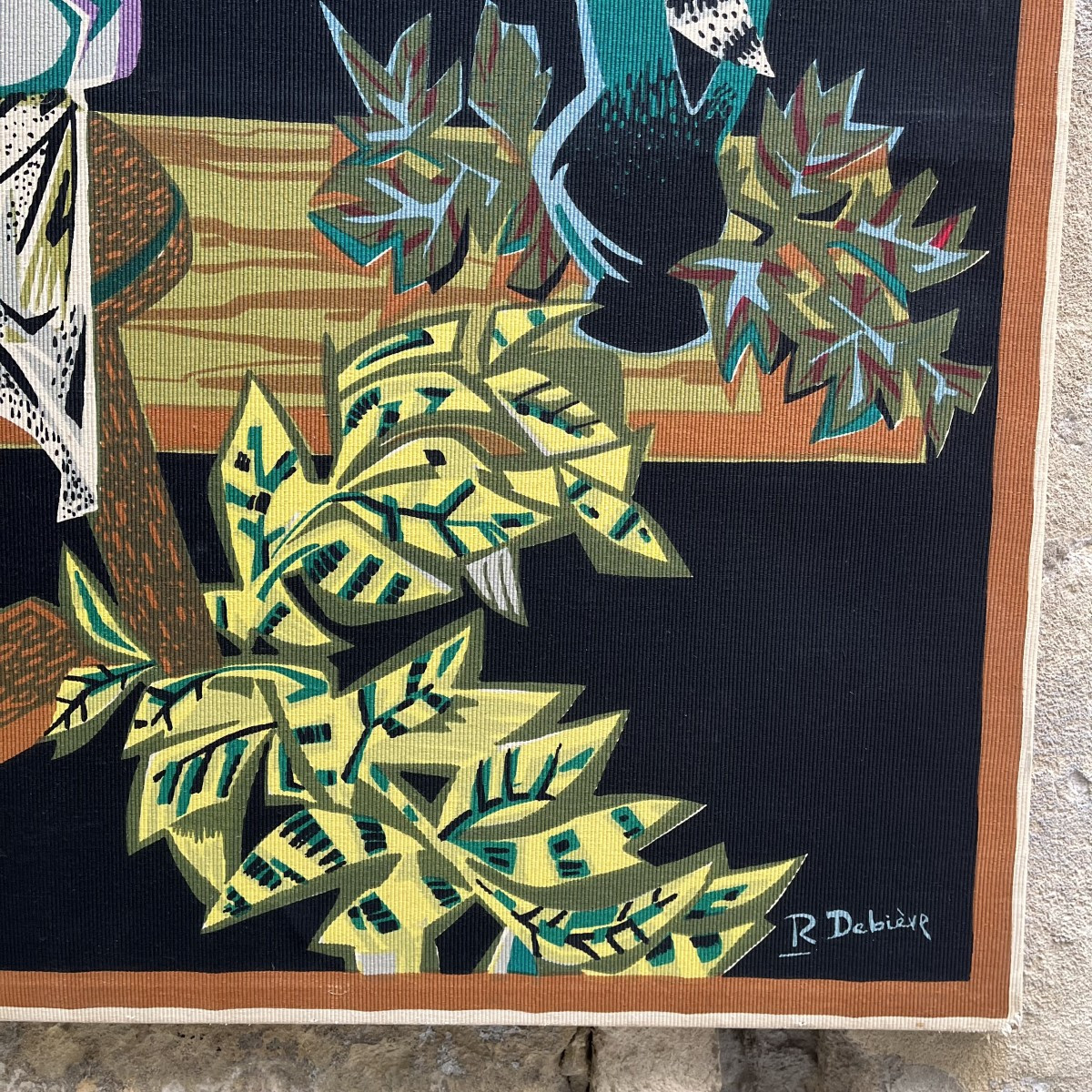 Tapisserie sérigraphie "le potier" de Robert Debieve circa 1950-photo-4