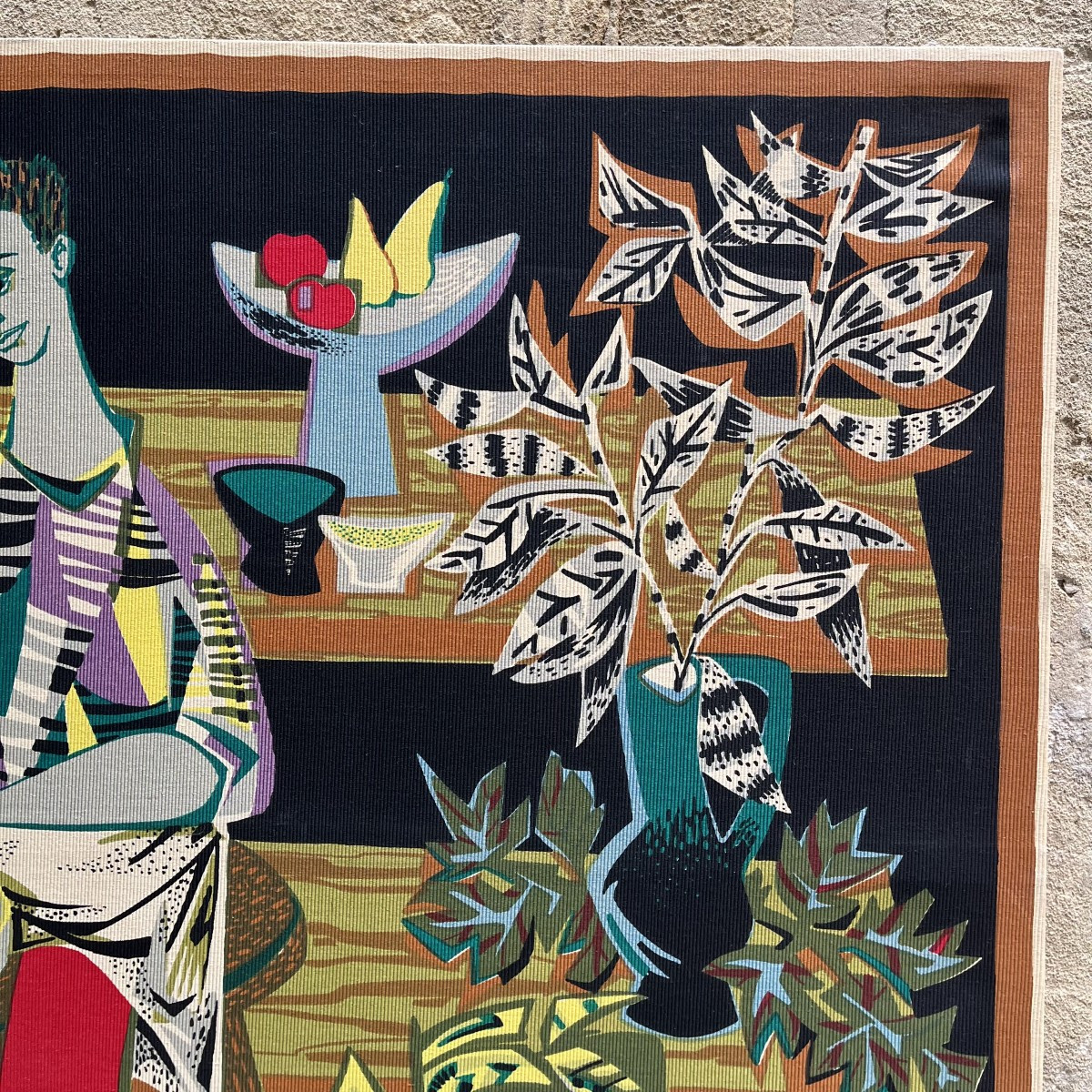 Tapisserie sérigraphie "le potier" de Robert Debieve circa 1950-photo-1