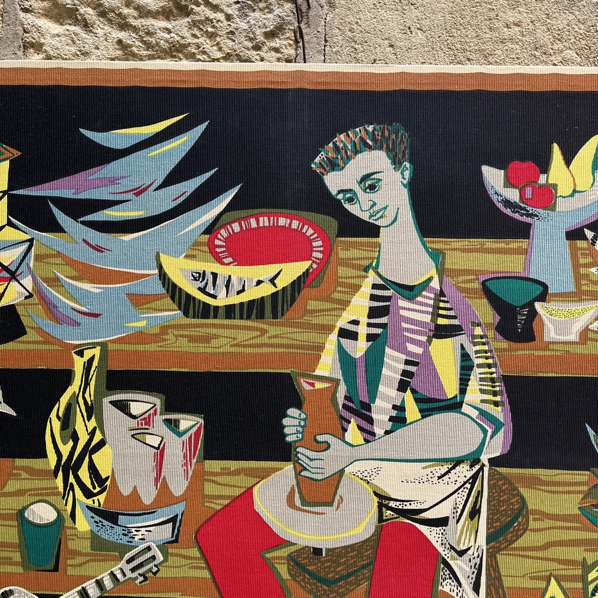 Tapisserie sérigraphie "le potier" de Robert Debieve circa 1950-photo-2