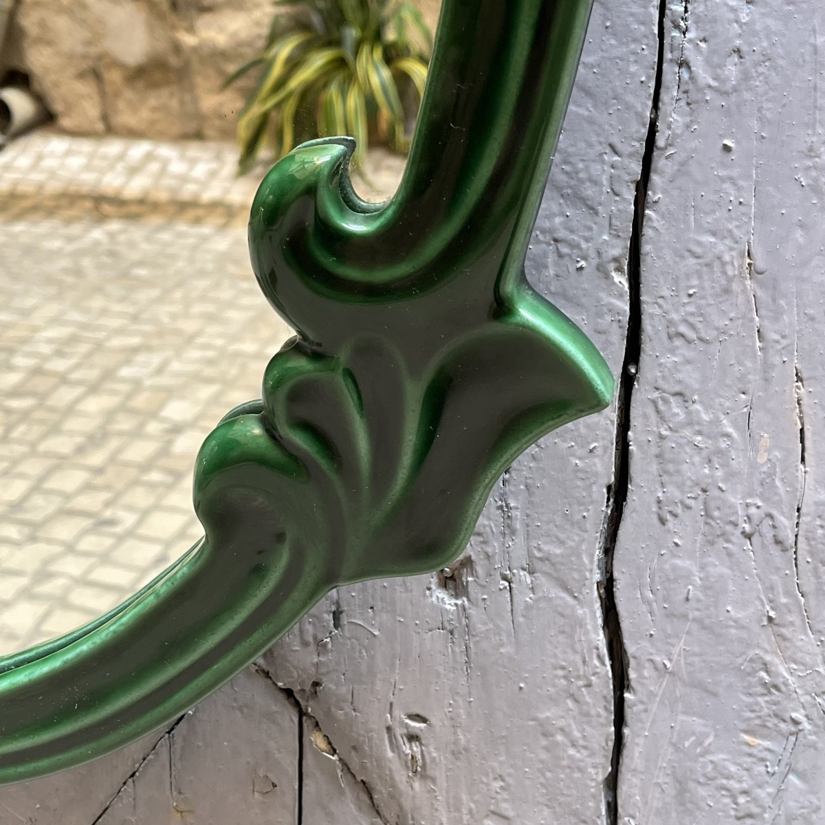 Green Oval Mirror In Enamelled Cast Iron, Art Nouveau Style, Jugenstill-photo-4