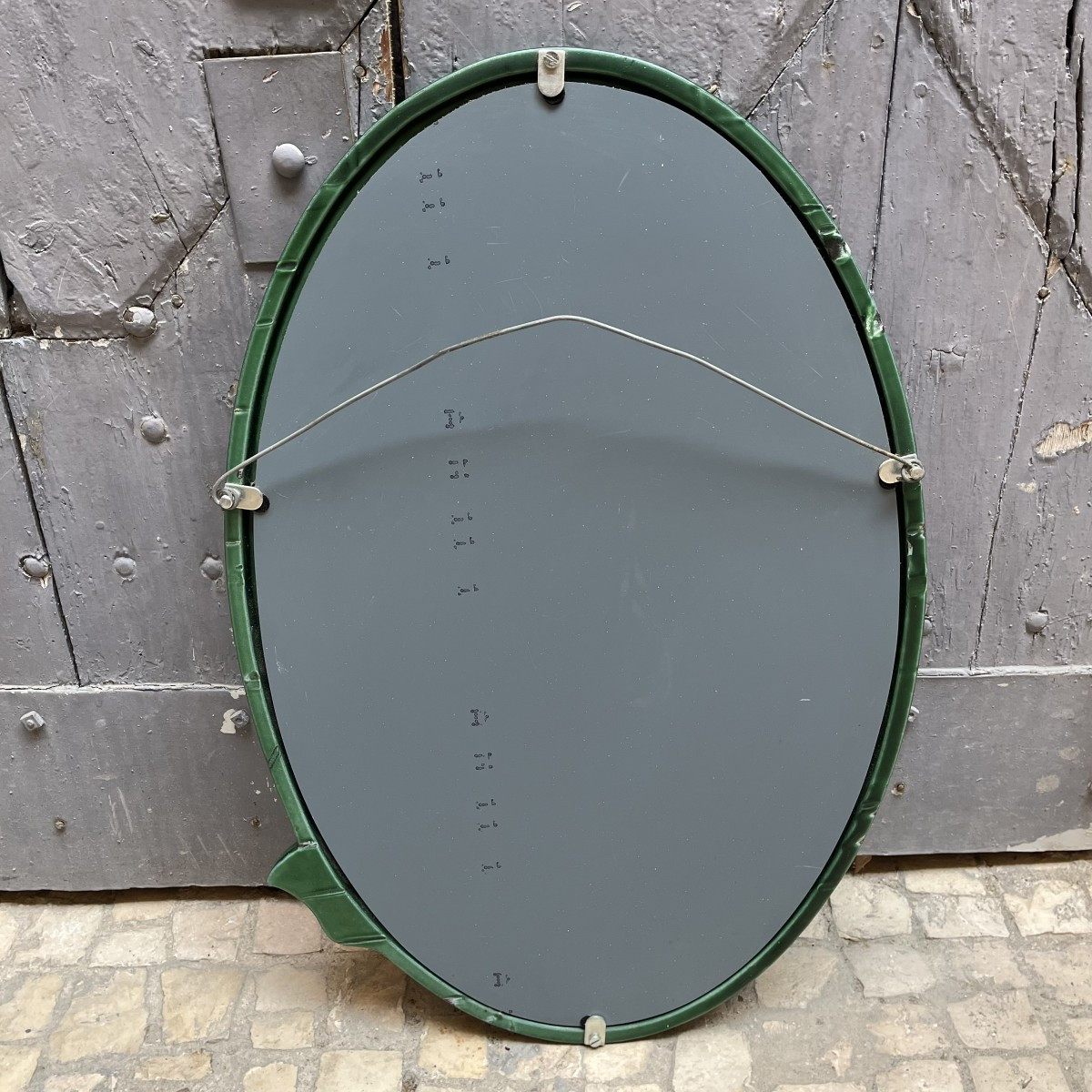 Green Oval Mirror In Enamelled Cast Iron, Art Nouveau Style, Jugenstill-photo-1
