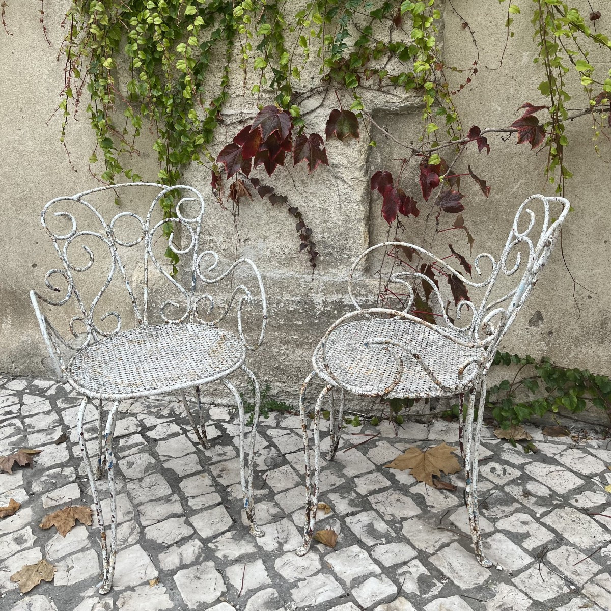 Paire de fauteuils de jardin en fer forgé, début XXe-photo-7