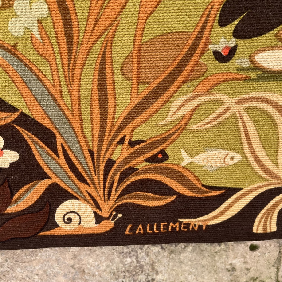 Tapisserie sérigraphie "Étang ” signée Lallement, édition Robert Four à Aubusson, vers 1950-60 -photo-4