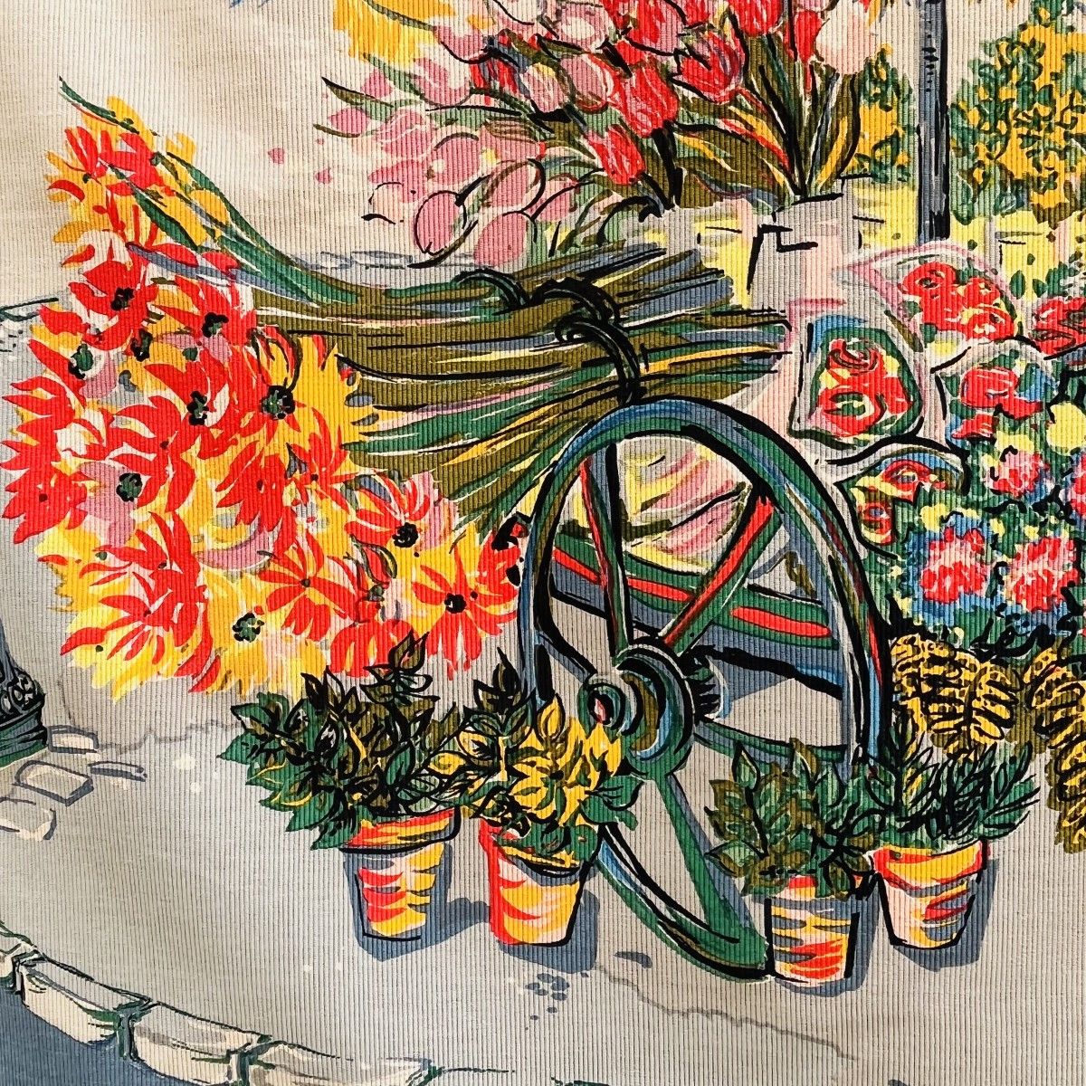 Tapisserie sérigraphie "la marchande de fleurs à Paris" de Forest circa 1950-photo-2