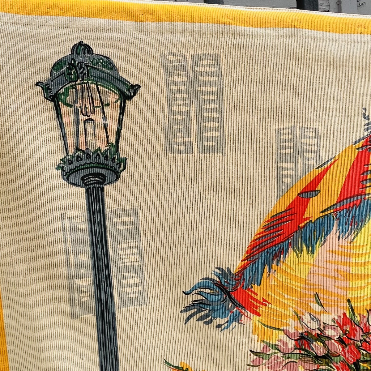 Tapisserie sérigraphie "la marchande de fleurs à Paris" de Forest circa 1950-photo-4