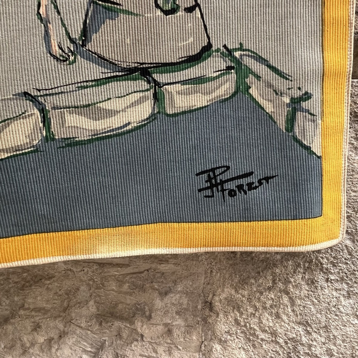 Tapisserie sérigraphie "la marchande de fleurs à Paris" de Forest circa 1950-photo-8