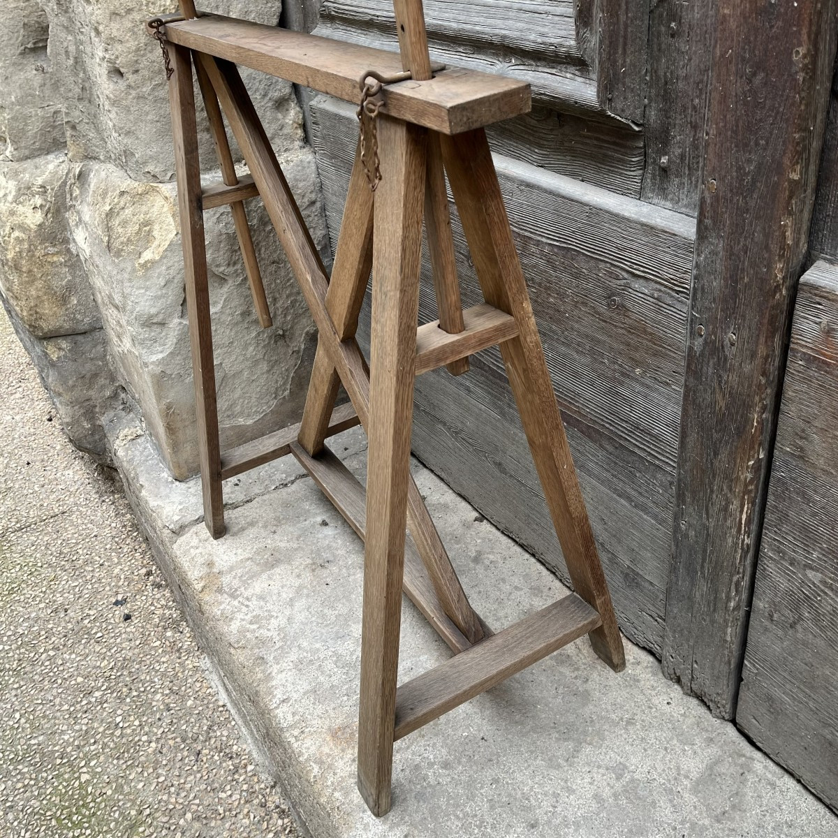 Paire de tréteaux d'architecte en chêne, XXe-photo-1