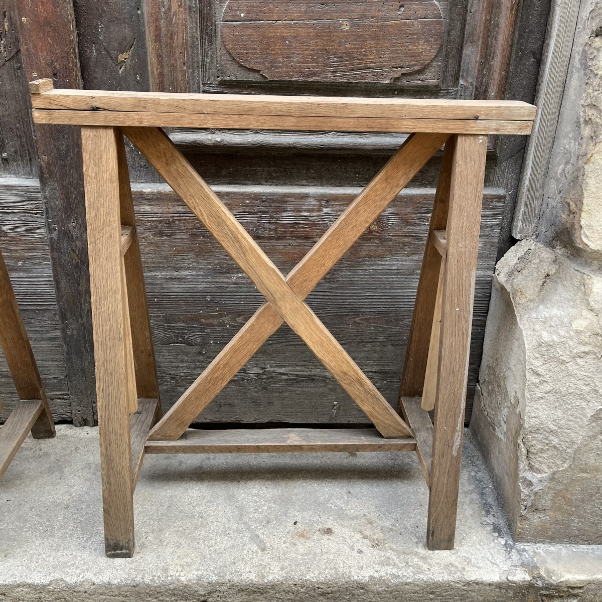 Paire de tréteaux d'architecte en chêne, XXe-photo-5