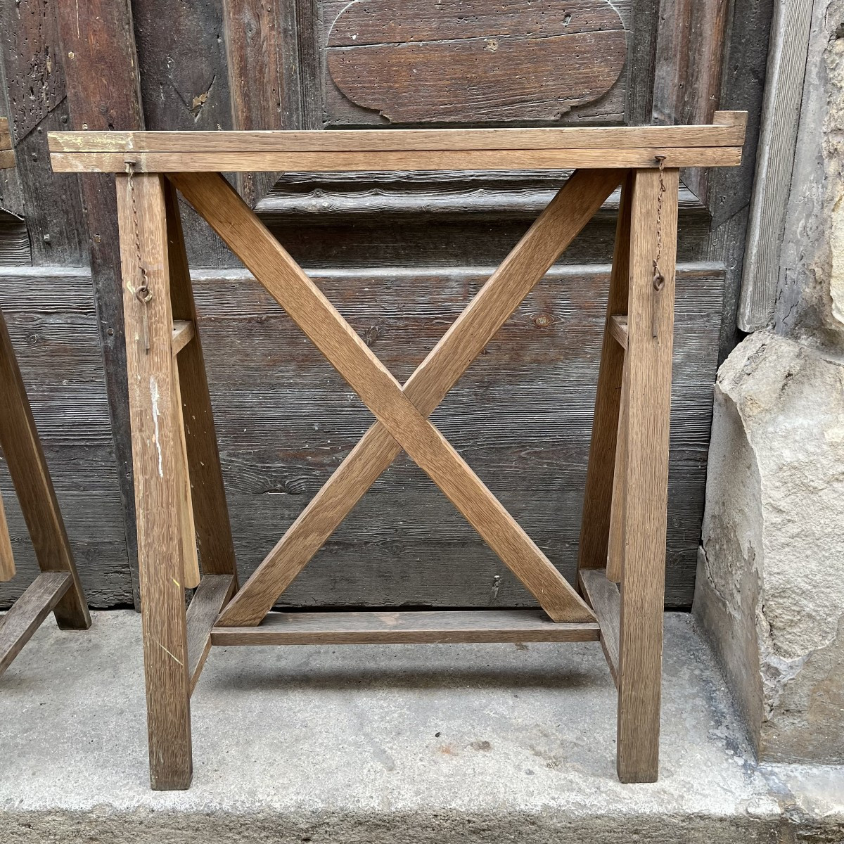 Paire de tréteaux d'architecte en chêne, XXe-photo-7