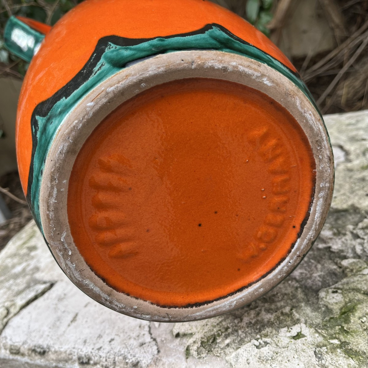 W. Germany Ceramic Vase From The 1950s, Orange And Green-photo-3