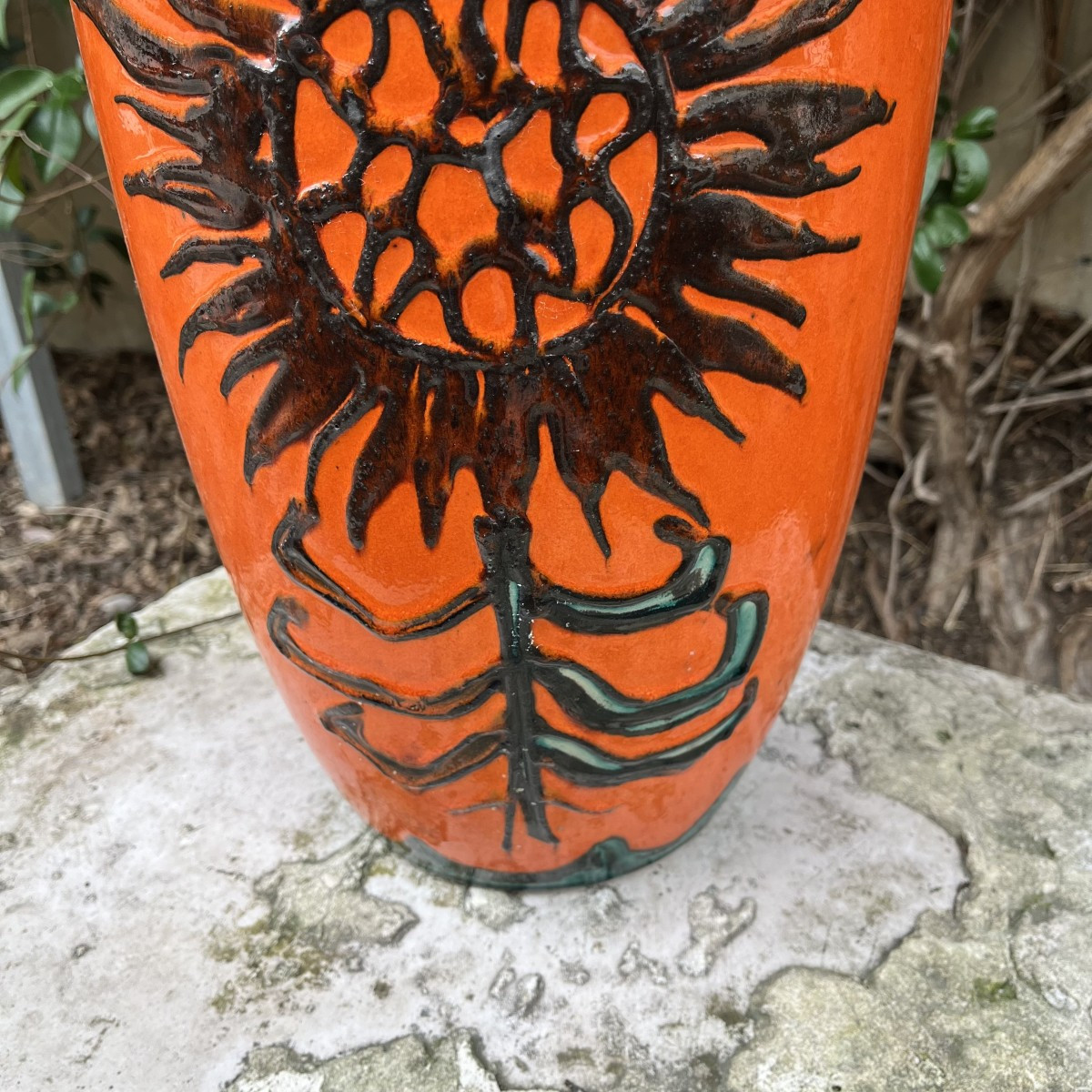 W. Germany Ceramic Vase From The 1950s, Orange And Green-photo-1