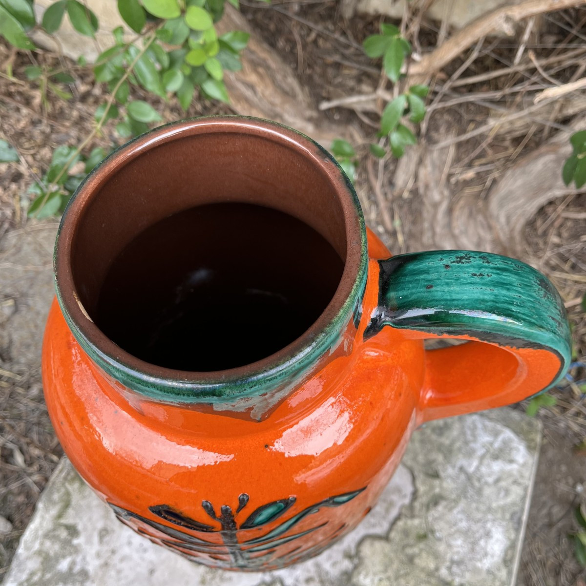 W. Germany Ceramic Vase From The 1950s, Orange And Green-photo-5