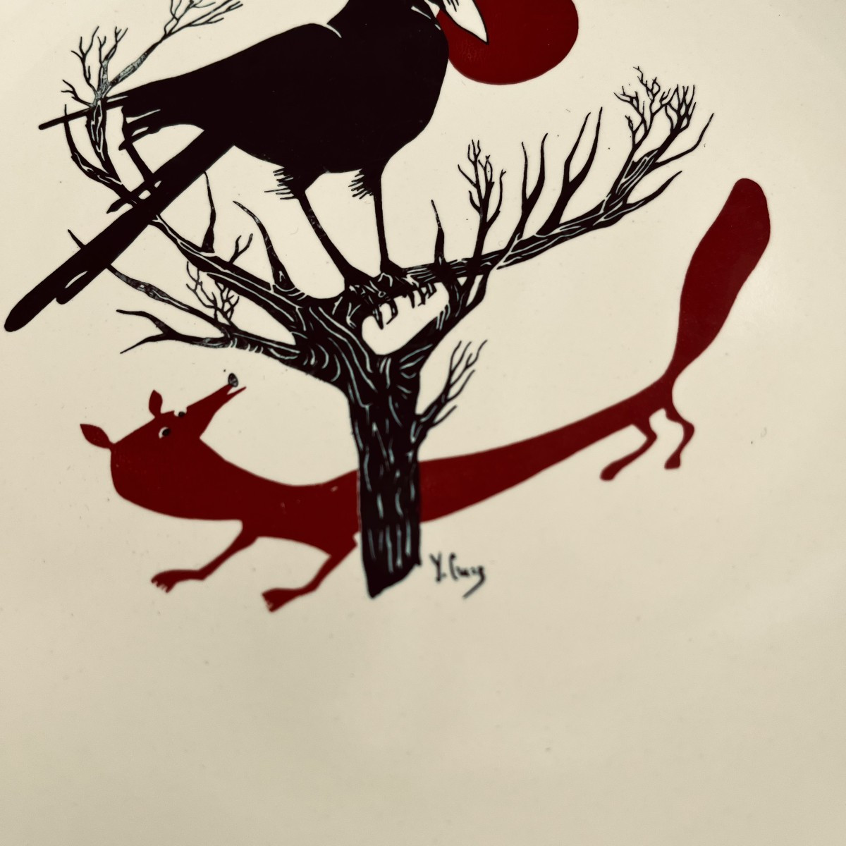 Série de 6 assiettes "le corbeau et le renard " d’Yvonne Cruaz, Salins-photo-4