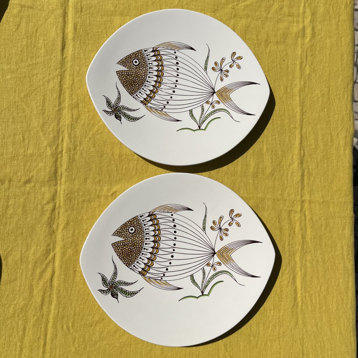 Salins Earthenware Fish Service, 13 Pieces-photo-3