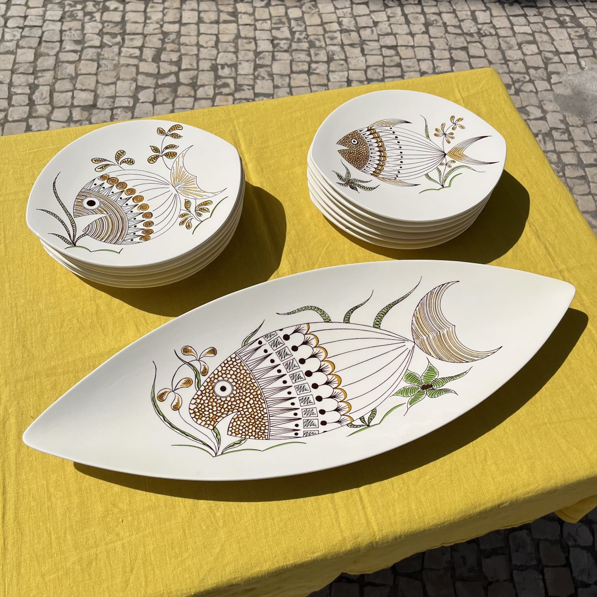 Salins Earthenware Fish Service, 13 Pieces-photo-8