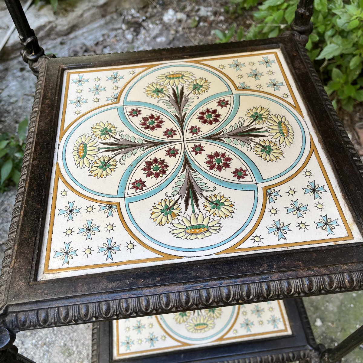 Cast-iron Shelf, Pedestal Table, Or Side Table With Enameled Shelves, 19th Century-photo-4
