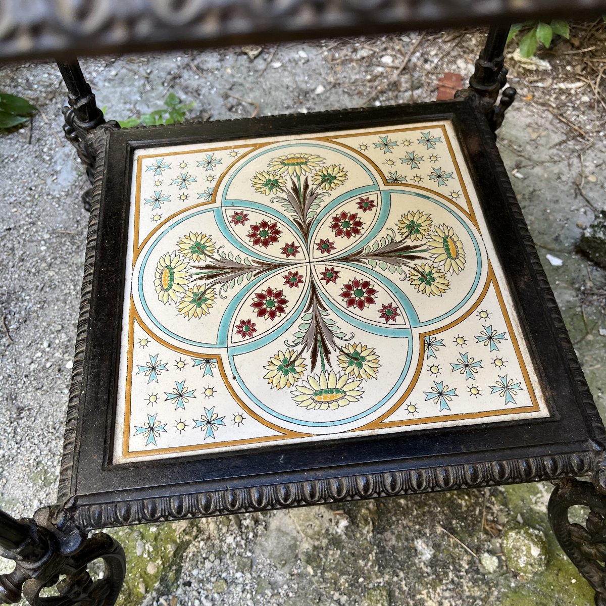 Cast-iron Shelf, Pedestal Table, Or Side Table With Enameled Shelves, 19th Century-photo-1