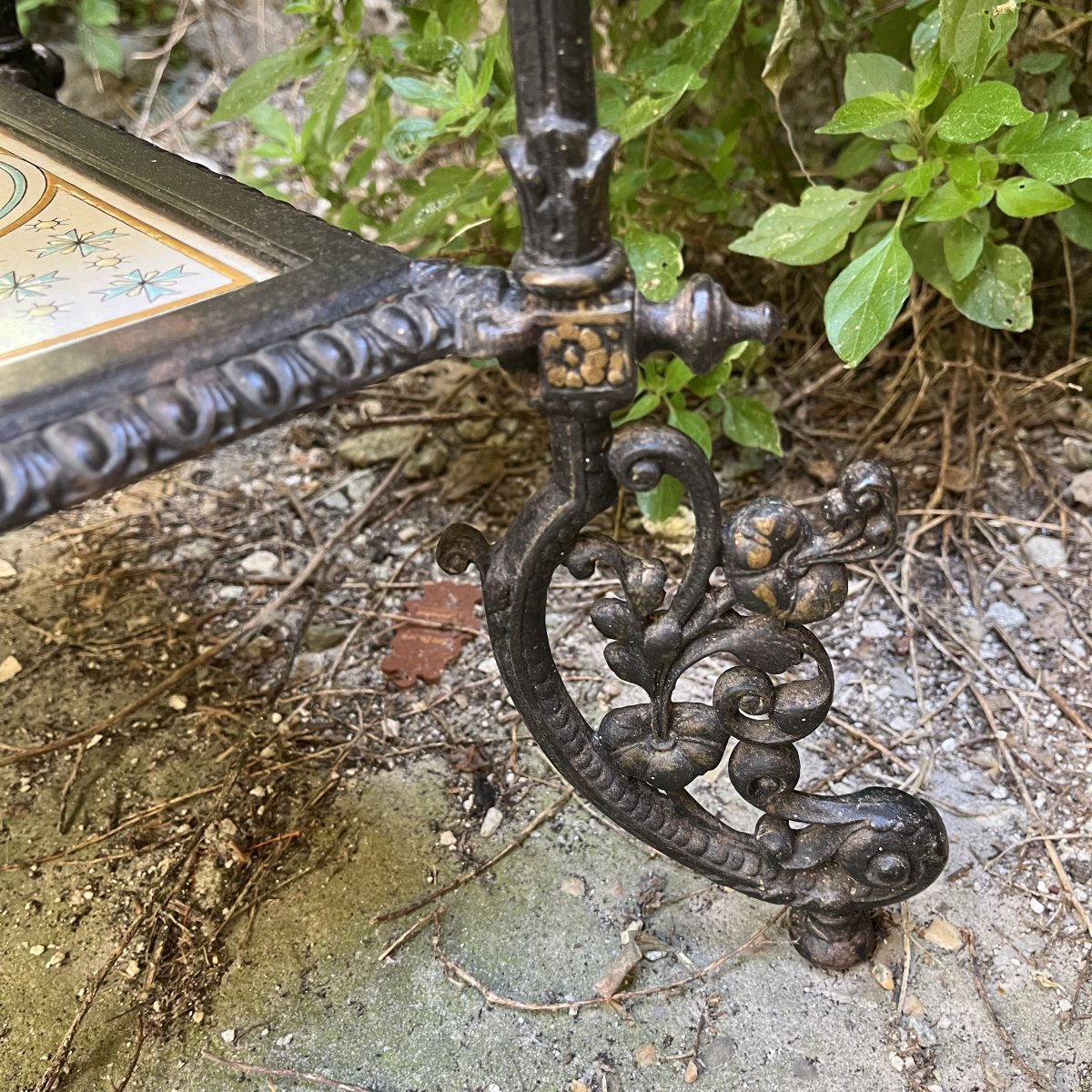 Cast-iron Shelf, Pedestal Table, Or Side Table With Enameled Shelves, 19th Century-photo-2