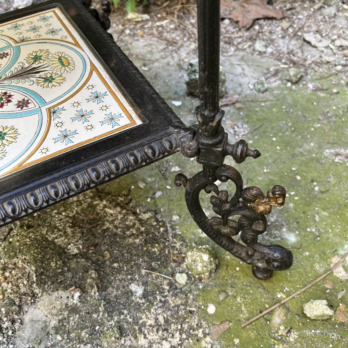 Cast-iron Shelf, Pedestal Table, Or Side Table With Enameled Shelves, 19th Century-photo-3