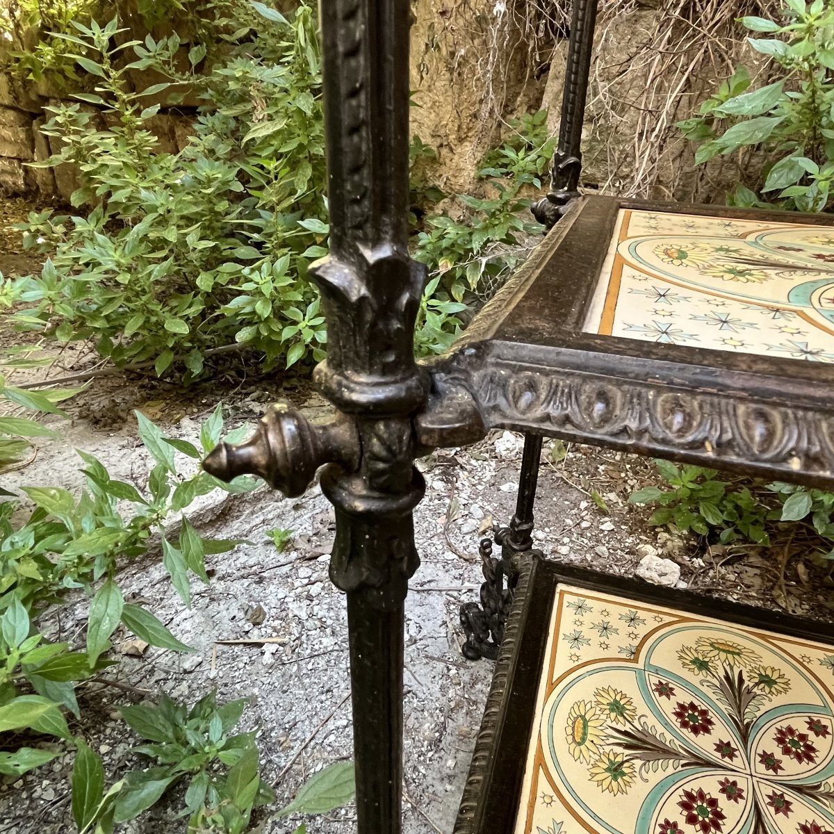 Cast-iron Shelf, Pedestal Table, Or Side Table With Enameled Shelves, 19th Century-photo-5